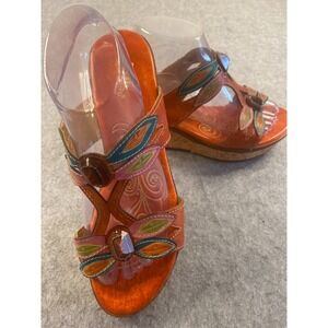 Spring Step Bonita Orange Wedge Dragonfly Embellishment Women Size 41 EU/10.5 US